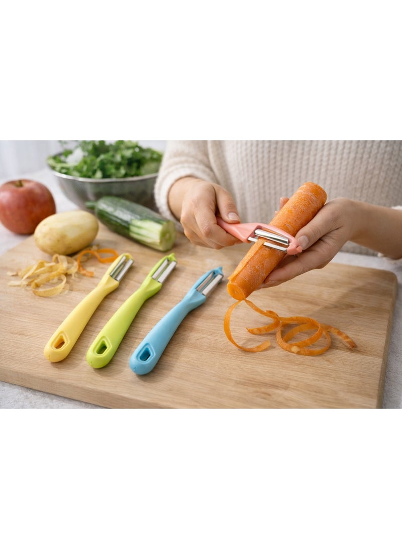 طقم مقشرة فواكه وخضروات ستانلس ستيل بيدي بلاستيك مريحة - 4 قطع - متعدد الألوان - Image 2