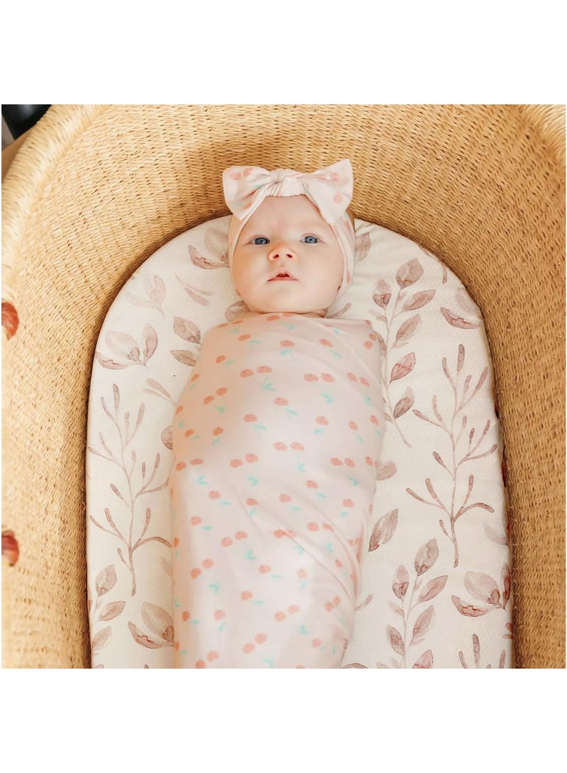 MarlaMall Stretchy Ultra Soft Fitted Bassinet Sheet Set 2 Pack, Universal Fit for Bassinets Baby Cradle Moses Basket Oval Rectangle Mattress Safe and Snug, Beautiful Blush Pink Floral and Cute Animals Print - Image 3