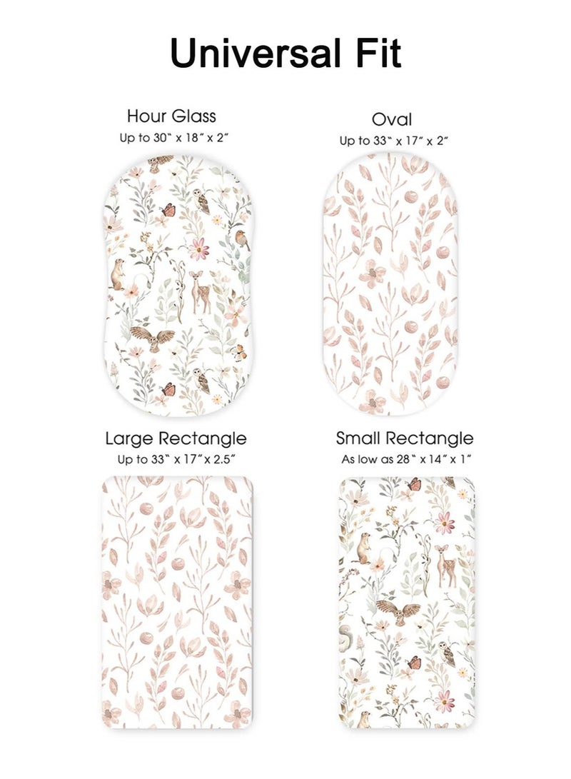 MarlaMall Stretchy Ultra Soft Fitted Bassinet Sheet Set 2 Pack, Universal Fit for Bassinets Baby Cradle Moses Basket Oval Rectangle Mattress Safe and Snug, Beautiful Blush Pink Floral and Cute Animals Print - Image 4
