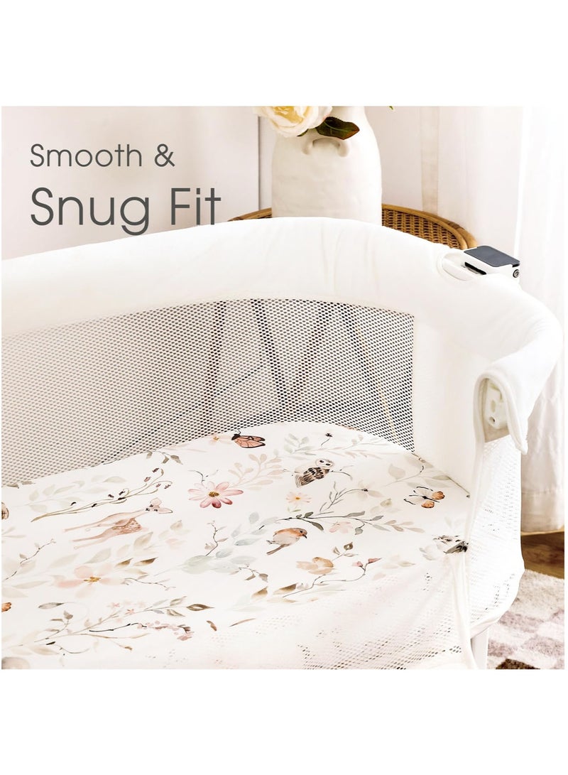 MarlaMall Stretchy Ultra Soft Fitted Bassinet Sheet Set 2 Pack, Universal Fit for Bassinets Baby Cradle Moses Basket Oval Rectangle Mattress Safe and Snug, Beautiful Blush Pink Floral and Cute Animals Print - Image 2