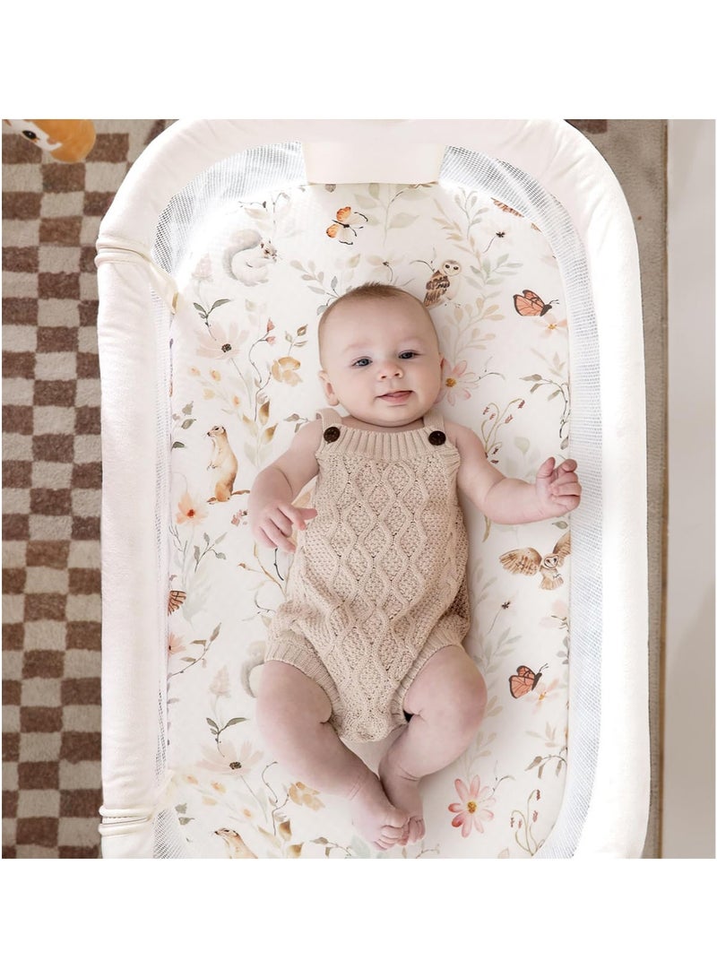 MarlaMall Stretchy Ultra Soft Fitted Bassinet Sheet Set 2 Pack, Universal Fit for Bassinets Baby Cradle Moses Basket Oval Rectangle Mattress Safe and Snug, Beautiful Blush Pink Floral and Cute Animals Print - Image 5