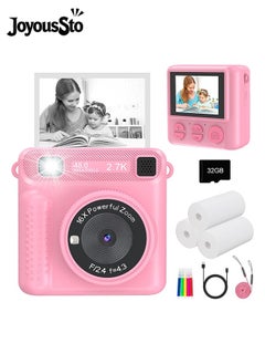 JoyousSto Instant Print Camera for Kids,Instant Camera for Girls Boys,Kids Camera Toys for Toddler 1080P HD Selfie Digital Camera with Print Paper & 32G Card,Birthday Gifts for Age 3-12 Years Old Pink  - Image 1