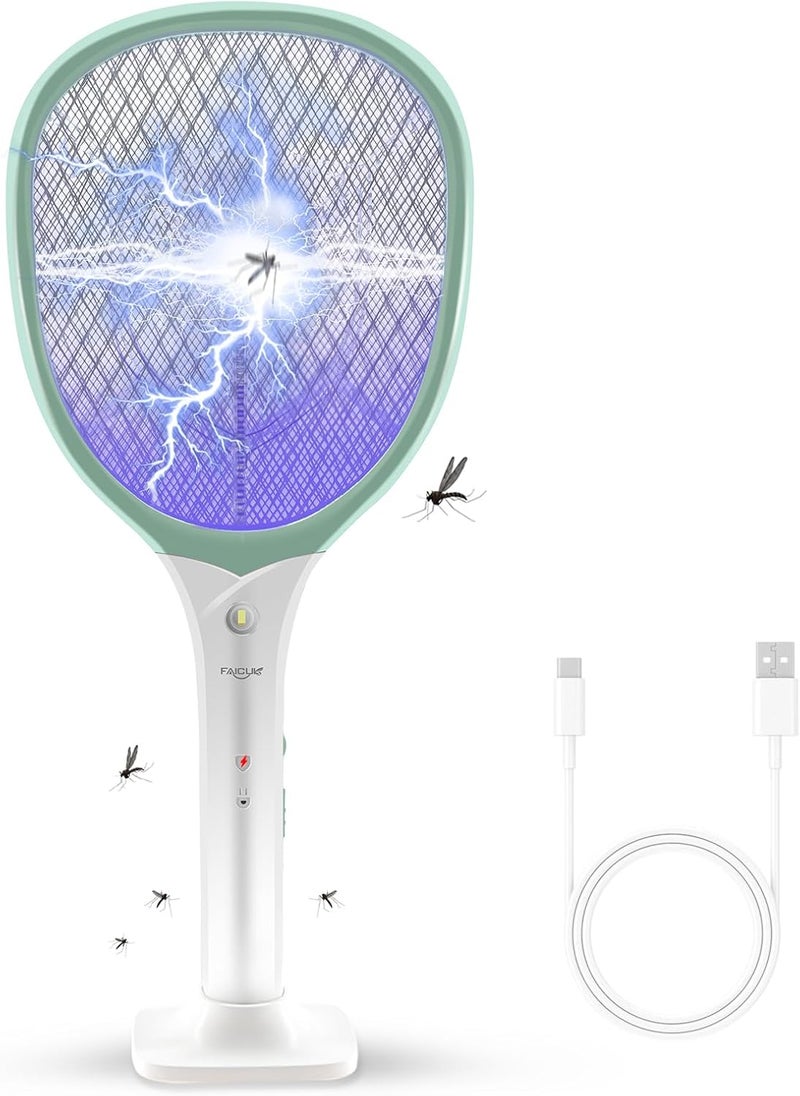 Faicuk Rechargeable Handheld Bug Zapper Racket 2 in 1 Electric Fly Swatter (2 in 1 Green) - Image 1