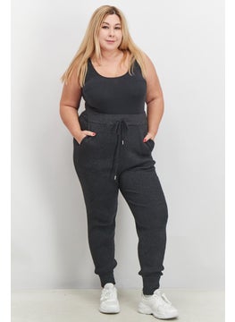 Black Tape Women Trendy Plus Size Ribbed Jogger Pants, Dark Charcoal Mix  - Image 3