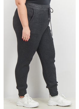 Black Tape Women Trendy Plus Size Ribbed Jogger Pants, Dark Charcoal Mix  - Image 2