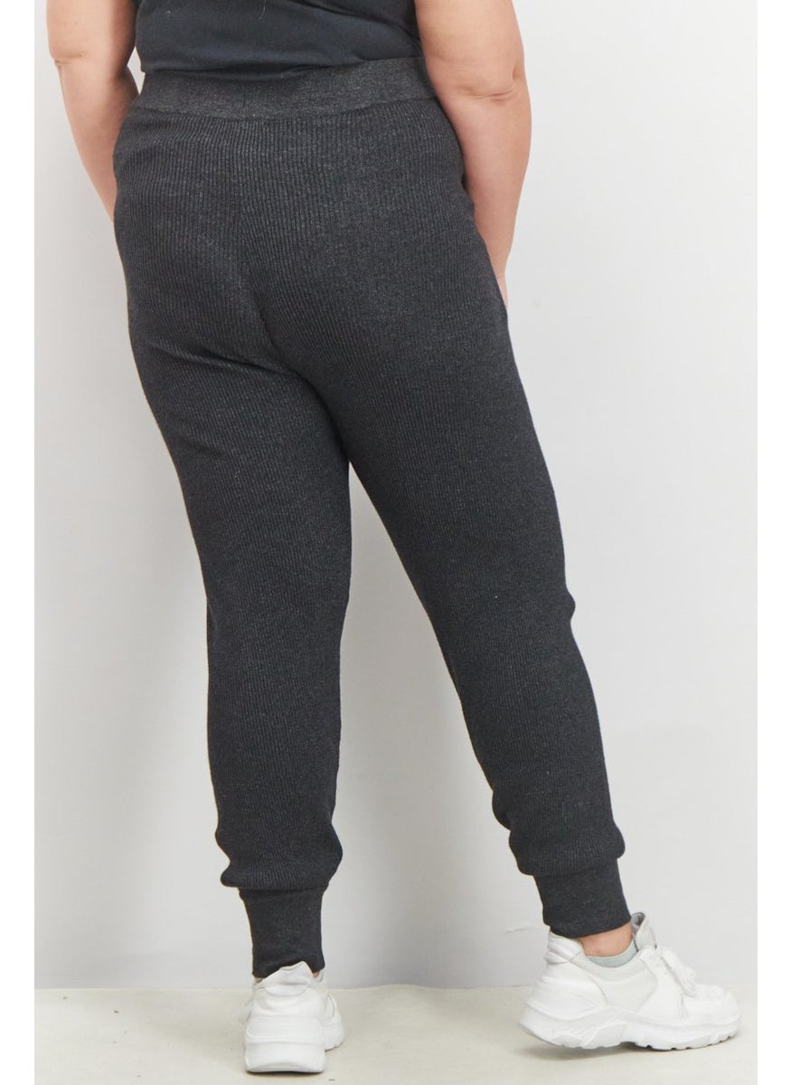 Black Tape - Women Trendy Plus Size Ribbed Jogger Pants, Dark Charcoal Mix - Image 1