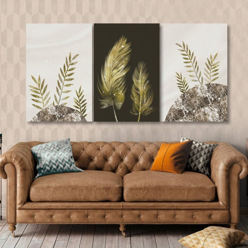Marktna Three luxurious modern canvas prints with a hollow frame, measuring (90×40), three pieces - Image 1