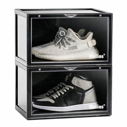 Helios Stackable Shoe Storage Boxes Side Drop || Shoe Rack || Shoe Organizer || Shoe Boxes Smoke Black Plastic Stackable Shoe Containers(Black, Pack of 2) - Image 1