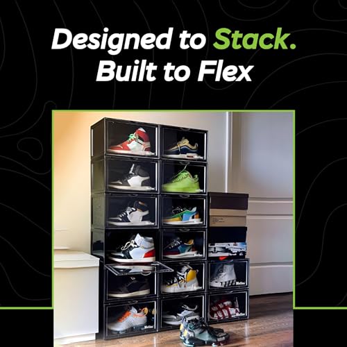 Helios Stackable Shoe Storage Boxes Side Drop || Shoe Rack || Shoe Organizer || Shoe Boxes Smoke Black Plastic Stackable Shoe Containers(Black, Pack of 2) - Image 5
