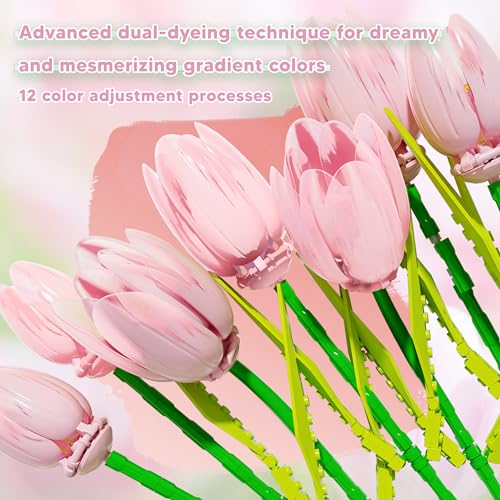ZONECYTD Flower Bouquet Building Toy Set Tulips Botanical Building Blocks for Adults Home Office Decor Pink Color - Image 5