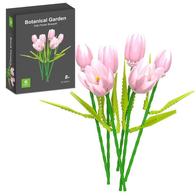 ZONECYTD Flower Bouquet Building Toy Set Tulips Botanical Building Blocks for Adults Home Office Decor Pink Color - Image 4