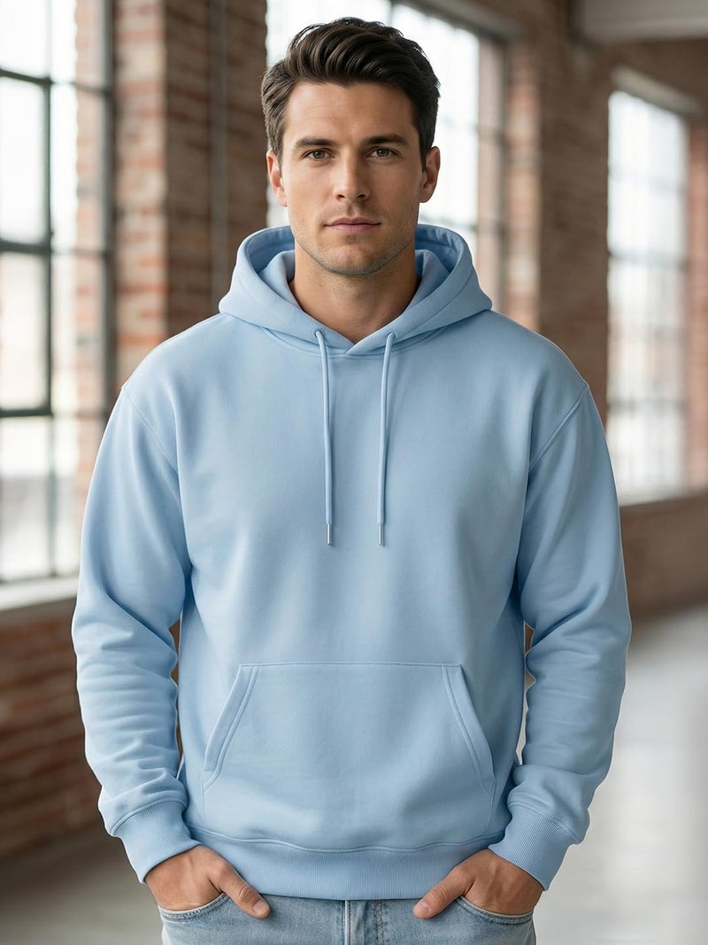 NOBERO Men's Cotton Blend Neck Hooded Oversized Fit Sweatshirt (1M-TWHO-R0041_Powder Blue (Medium) - Image 3