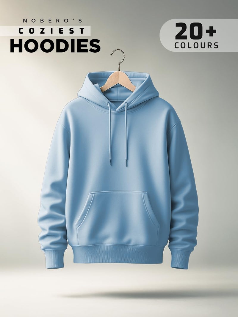NOBERO Men's Cotton Blend Neck Hooded Oversized Fit Sweatshirt (1M-TWHO-R0041_Powder Blue (Medium) - Image 2