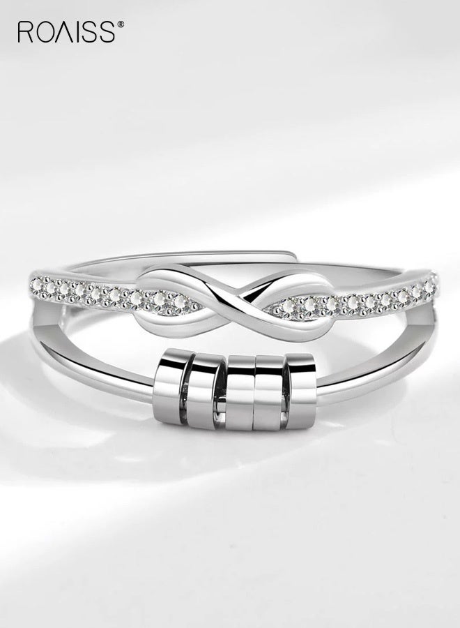 رويس خاتم نسائي قابل للتعديل، خاتم Infinite Love دوار على شكل 8 مرصع بحجر مايكرو بافيه للسيدات، هدية مجوهرات فاخرة بسيطة من الذهب الأبيض بتصميم مفتوح وقابل للتعديل - Image 3