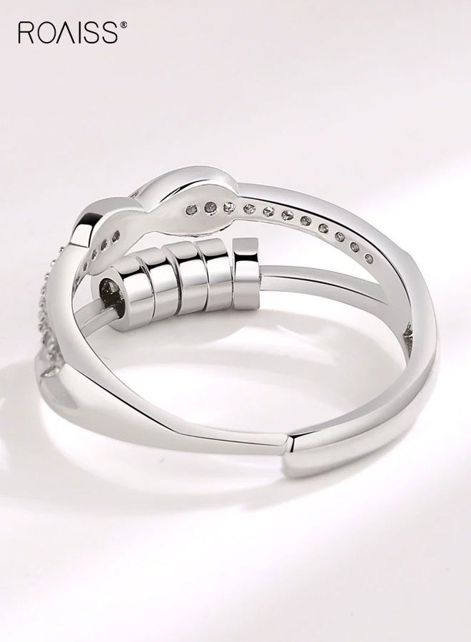 رويس خاتم نسائي قابل للتعديل، خاتم Infinite Love دوار على شكل 8 مرصع بحجر مايكرو بافيه للسيدات، هدية مجوهرات فاخرة بسيطة من الذهب الأبيض بتصميم مفتوح وقابل للتعديل - Image 4