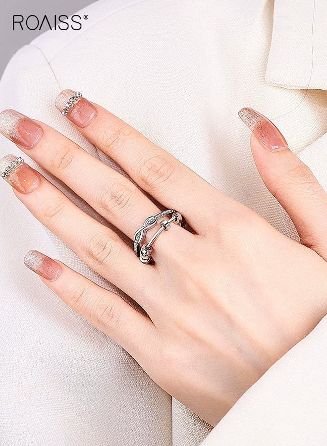 رويس خاتم نسائي قابل للتعديل، خاتم Infinite Love دوار على شكل 8 مرصع بحجر مايكرو بافيه للسيدات، هدية مجوهرات فاخرة بسيطة من الذهب الأبيض بتصميم مفتوح وقابل للتعديل - Image 2