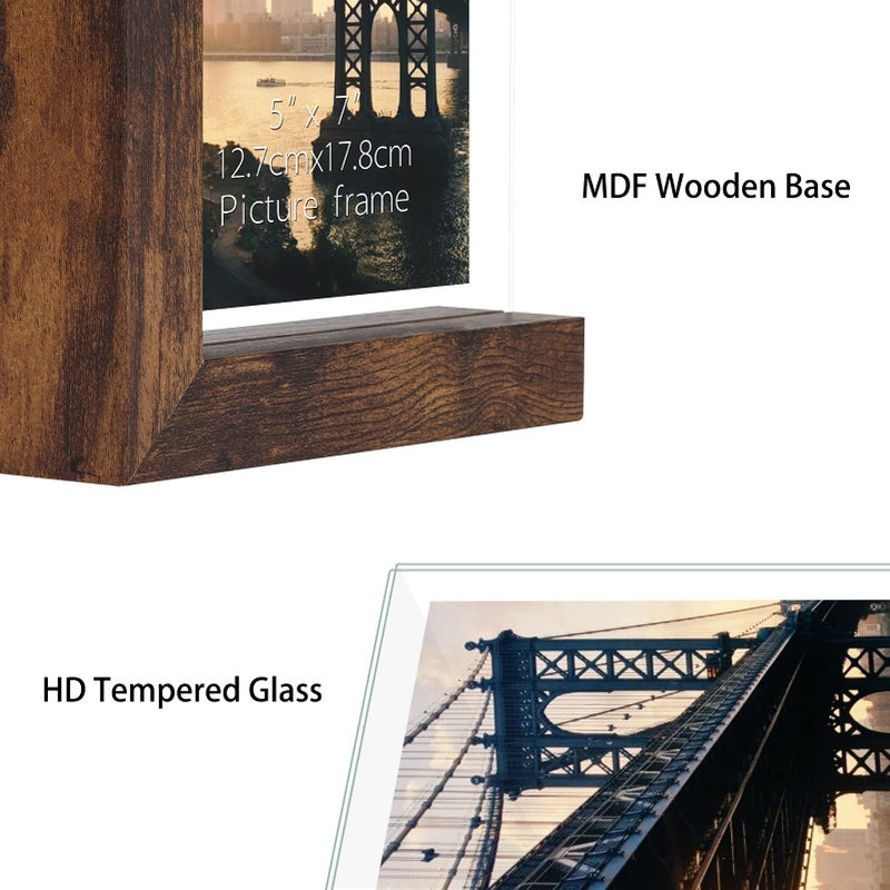 Lavezee 5x7 إطارات الصور مجموعة من 2 حامل عرض إطار مزدوج مع معرفات الرأسية الأفقية الريفية على شكل لاي على شكل رفي - Image 2