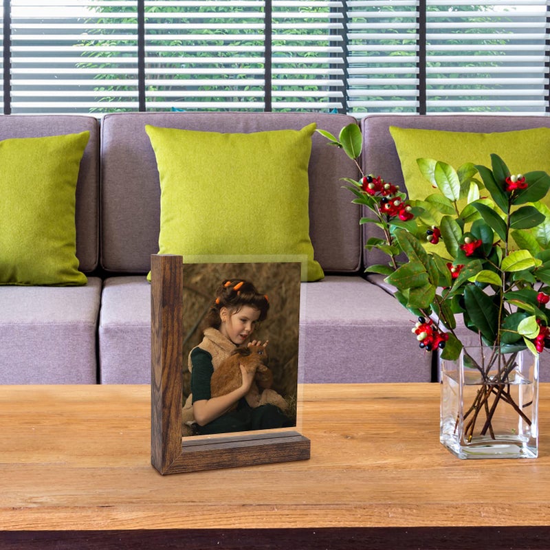 Lavezee 5x7 إطارات الصور مجموعة من 2 حامل عرض إطار مزدوج مع معرفات الرأسية الأفقية الريفية على شكل لاي على شكل رفي - Image 5