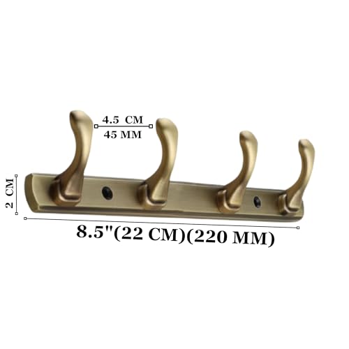 FERIO Zinc 4 Pin Hook Cloth Hanger Door Wall Hooks Rail for Hanging Clothes, Bathroom Cloth Hooks Hanger Door Wall Bedroom Bathroom Robe Hook (Pack of 1, 4 Hook, Brass Antique) - Image 2