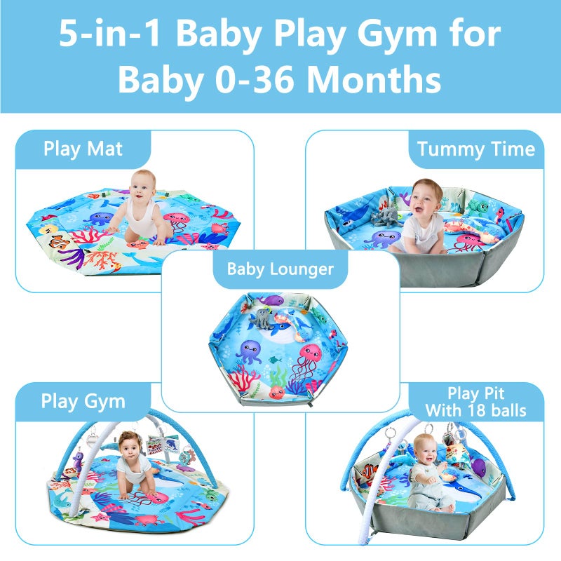 TFDER Baby Gym Play Mat, 8-in-1 Tummy Time Mat & Activity Gym, Washable Ball Pit, Infant Play Mat with Detachable Toys for Sensory Exploration and Motor Skill Development - Image 3