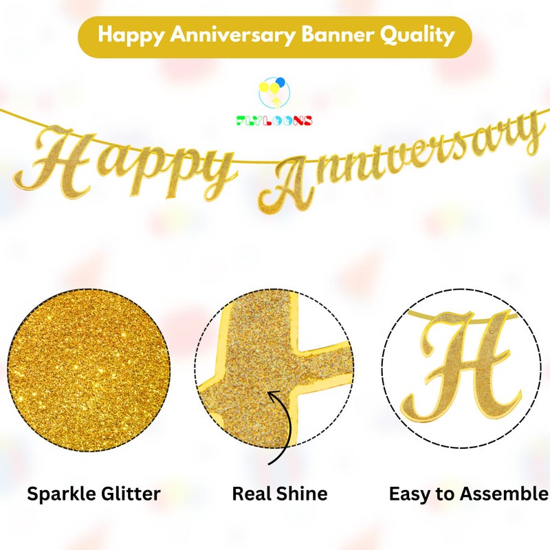 Flyloons 50th Happy Anniversary Banner Gold Decorations Kit for Men Women Wedding Anniversary Banner Items without Balloons Gold Jubilee - Image 4