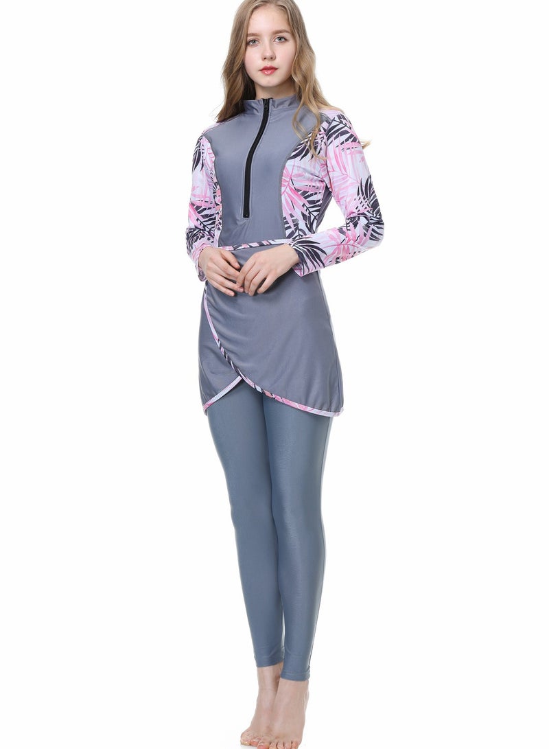 NIBEMINENT 3-Piece Women Conservative Swimsuit Set Muslim Sun Protection Split Design Beachwear Skirt - Image 1