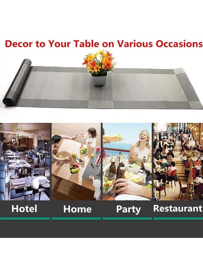 TASKHOUSE TASKHOUSE Placemats with Table Runner Set Woven Vinyl Heat Resistant Washable Tablemat for Dining Table (1 Table Runner and 8 Placemats - Silver)  - Image 5