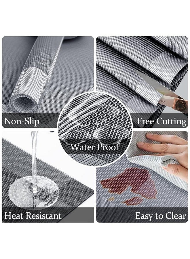 TASKHOUSE TASKHOUSE Placemats with Table Runner Set Woven Vinyl Heat Resistant Washable Tablemat for Dining Table (1 Table Runner and 8 Placemats - Silver)  - Image 3