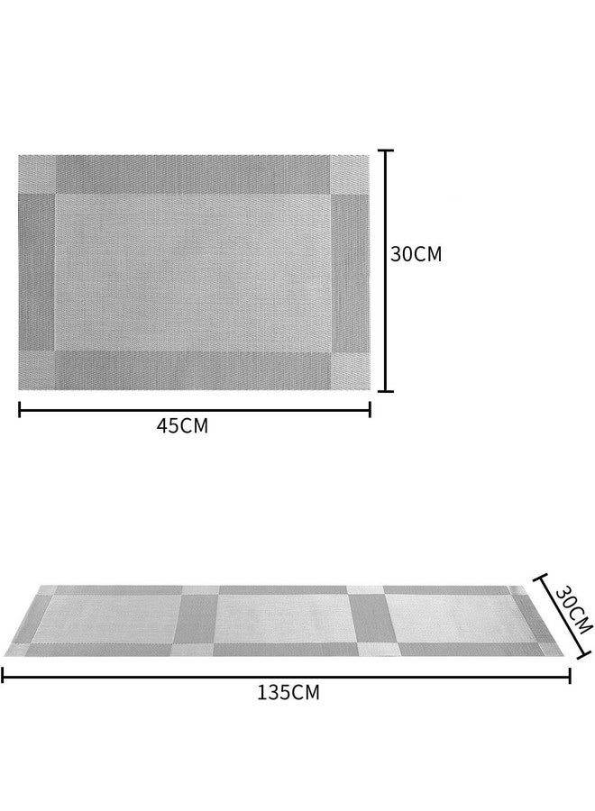 TASKHOUSE TASKHOUSE Placemats with Table Runner Set Woven Vinyl Heat Resistant Washable Tablemat for Dining Table (1 Table Runner and 8 Placemats - Silver)  - Image 2