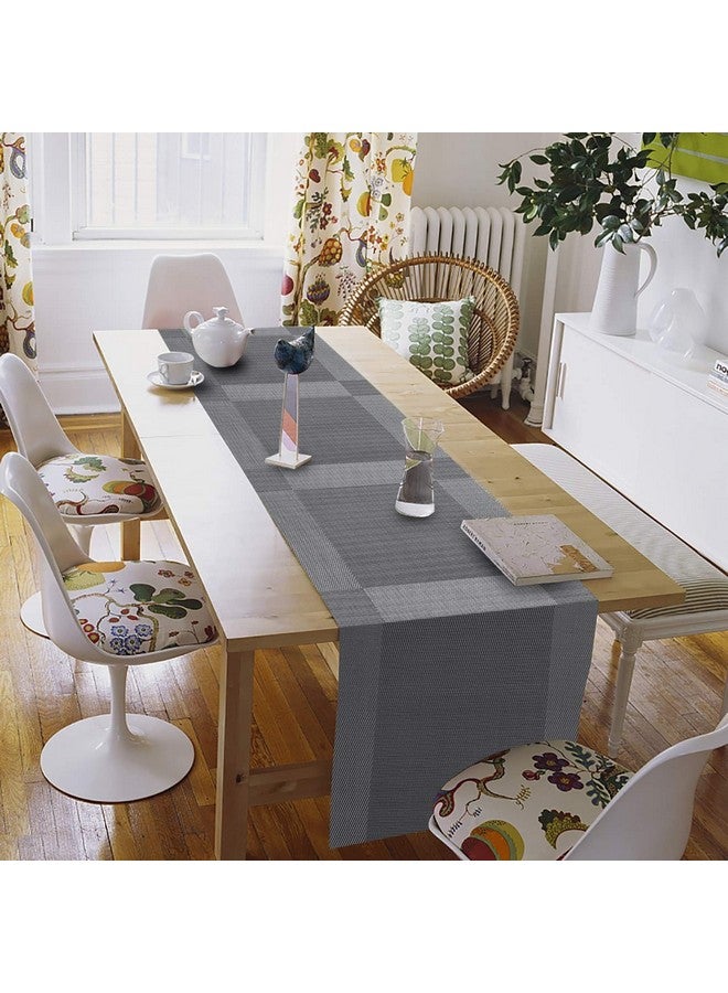 TASKHOUSE TASKHOUSE Placemats with Table Runner Set Woven Vinyl Heat Resistant Washable Tablemat for Dining Table (1 Table Runner and 8 Placemats - Silver)  - Image 4