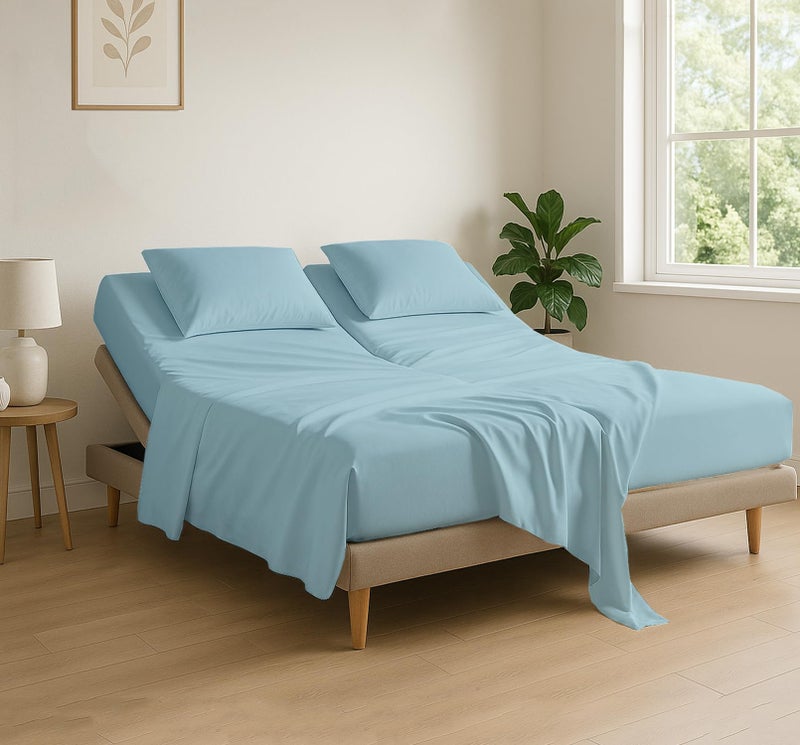 Cottingon 4 Piece Flex Head King Sheet Set Top 34 Inch Split Sheets for Sleep Number Adjustable Beds Soft Breathable 100 Egyptian Cotton Fits Upto 16 Deep Mattress 78X80 34 Light Blue
