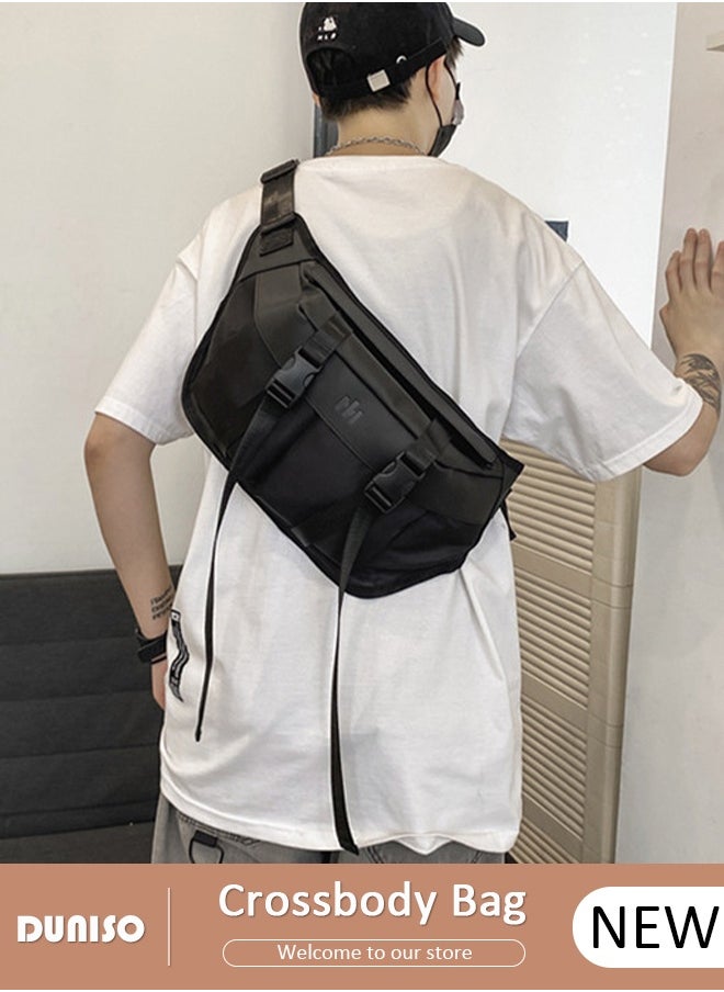 DUNISO Compact Crossbody Waist Bag for Men and Women Waterproof Crossbody Bag Multipurpose Chest Shoulder Bag with Buckle Fashion Everyday Belt Bag for Walking Traveling Work Sports  - Image 1