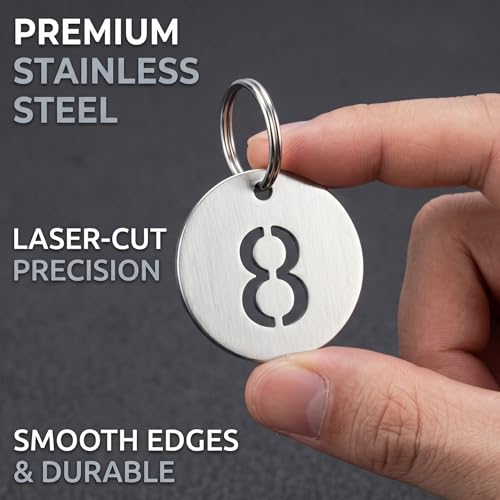 Simidobook 1-50 Key Tags, Round Metal Number Tags Stainless Steel Number ID with Hole Number Key Ring Chain with Split Ring for Organized Coding Key Box Cabinet System Identifiers (50, 1-50) - Image 4