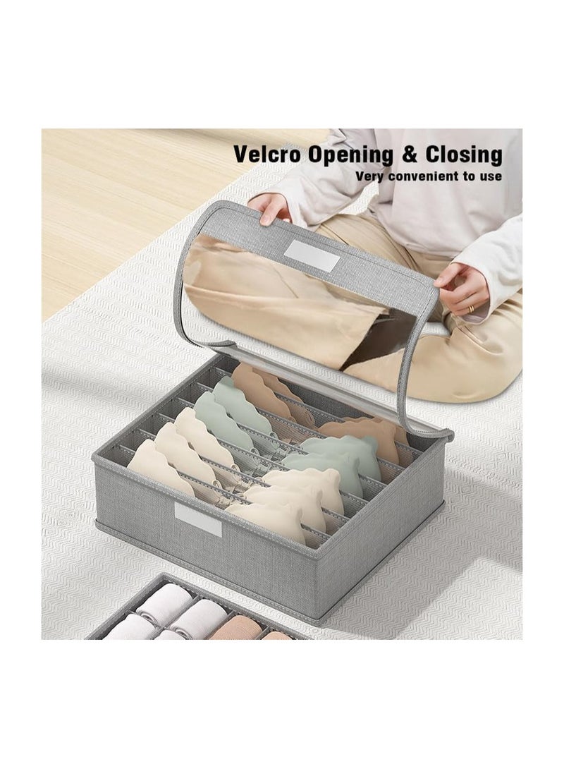 SOLARAE Underwear Socks Storage Organizer with Lid, 2 Packs Foldable Closet Drawer Organizer with Dividers, Wardrobe Storage Boxes, Fabric Dresser Bin for Bra Scarf Neck Tie Container (7 Cells Gray) - Image 3