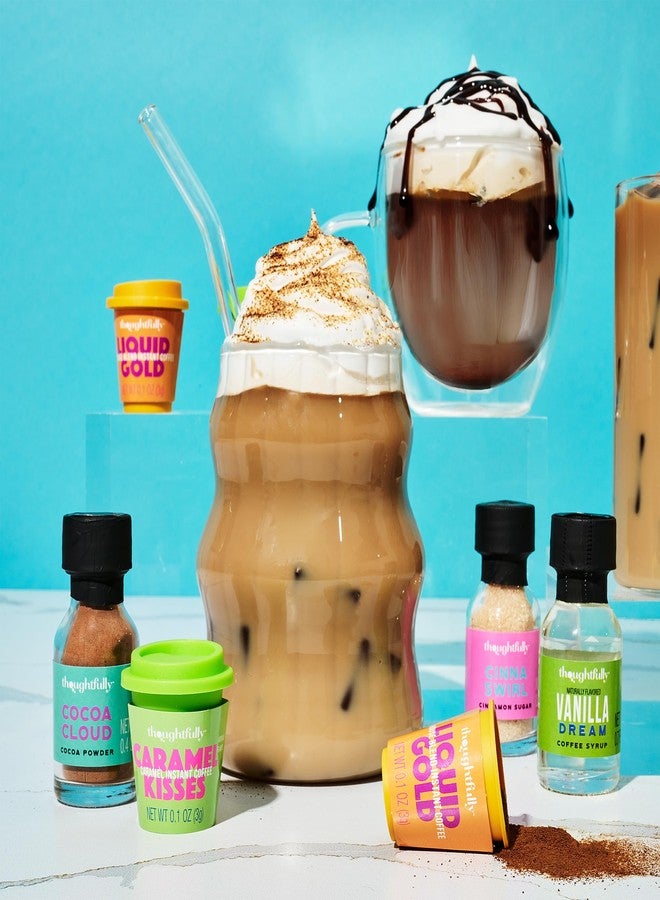 Thoughtfully, Iced Coffee Barista Bar Gift Set, Includes Instant Coffee, Flavored Syrups, Cocoa Powder & Cinnamon Sugar, DIY Coffee Station Sampler Gift for Coffee Lovers - Image 3