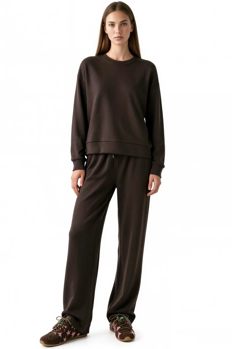 Hiccup Modal Touch Basic Sweatshirt & Wide Leg Pants Two-Piece Coord Set