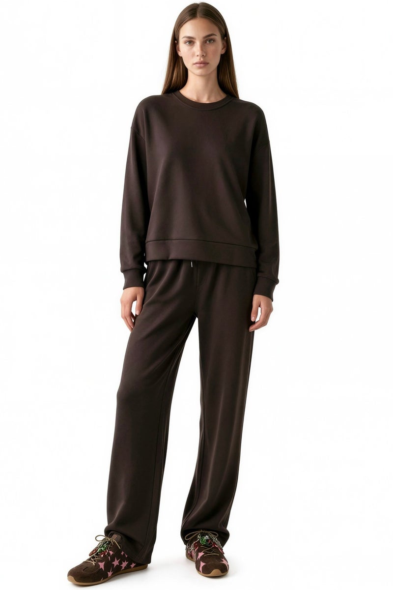 HICCUP Modal Touch Basic Sweatshirt & Wide Leg Pants Two-Piece Coord Set - Image 1