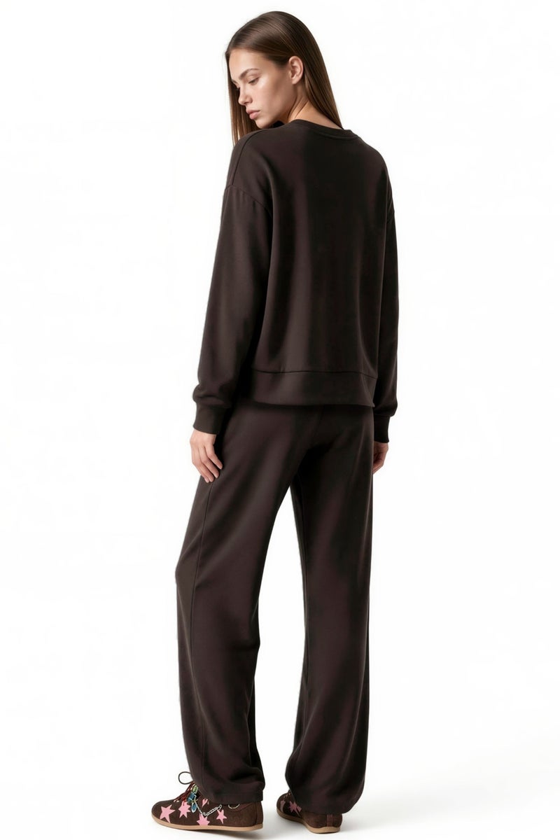 HICCUP Modal Touch Basic Sweatshirt & Wide Leg Pants Two-Piece Coord Set - Image 3