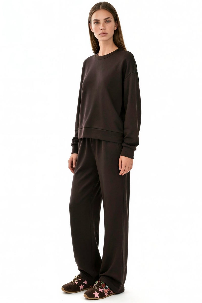HICCUP Modal Touch Basic Sweatshirt & Wide Leg Pants Two-Piece Coord Set - Image 2