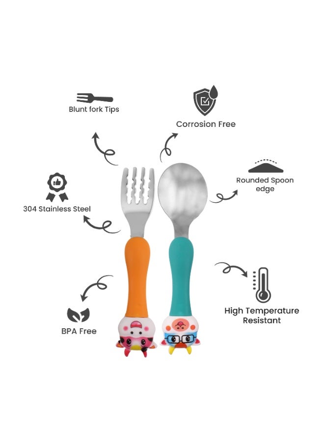 Cravista CRAVISTA 4 PCS Kids Cutlery Set – Stainless Steel Spoons and Forks for Toddlers – BPA-Free Baby and Toddler Flatware for School, Travel & Home Use - Children Tableware Gift for Girls & Boys (Cow) - Image 2