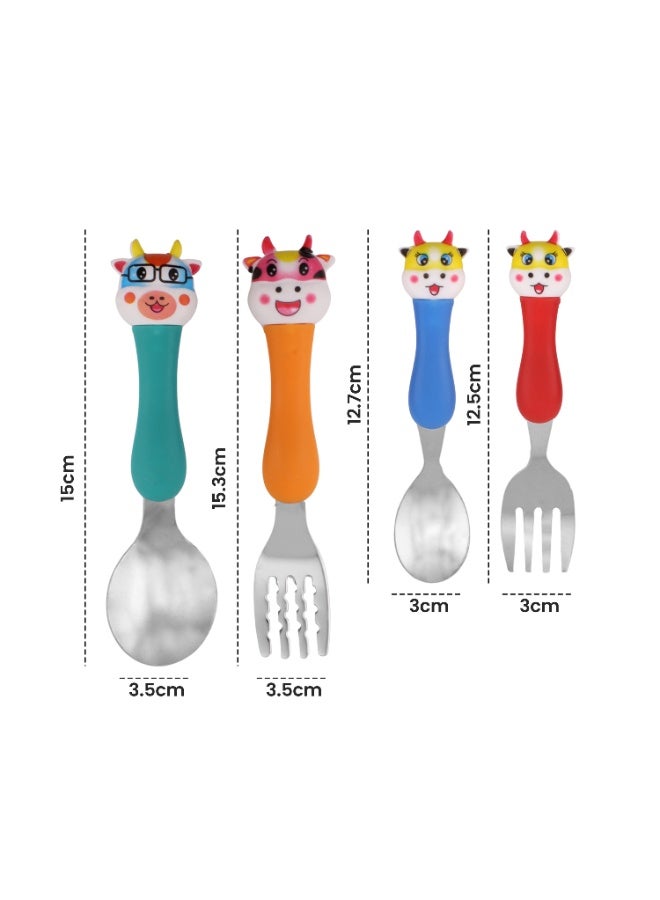 Cravista CRAVISTA 4 PCS Kids Cutlery Set – Stainless Steel Spoons and Forks for Toddlers – BPA-Free Baby and Toddler Flatware for School, Travel & Home Use - Children Tableware Gift for Girls & Boys (Cow) - Image 3