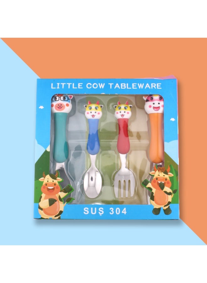 Cravista CRAVISTA 4 PCS Kids Cutlery Set – Stainless Steel Spoons and Forks for Toddlers – BPA-Free Baby and Toddler Flatware for School, Travel & Home Use - Children Tableware Gift for Girls & Boys (Cow) - Image 4