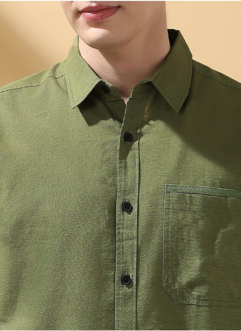 Dennis Lingo - Green Regular Fit Shirts Textured design crafted from 100% Cotton featuring Long Sleeves with Button closure. - Image 1