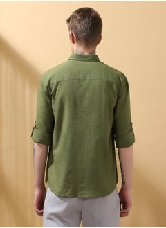 Dennis Lingo Green Regular Fit Shirts Textured design crafted from 100% Cotton featuring Long Sleeves with Button closure.  - Image 3