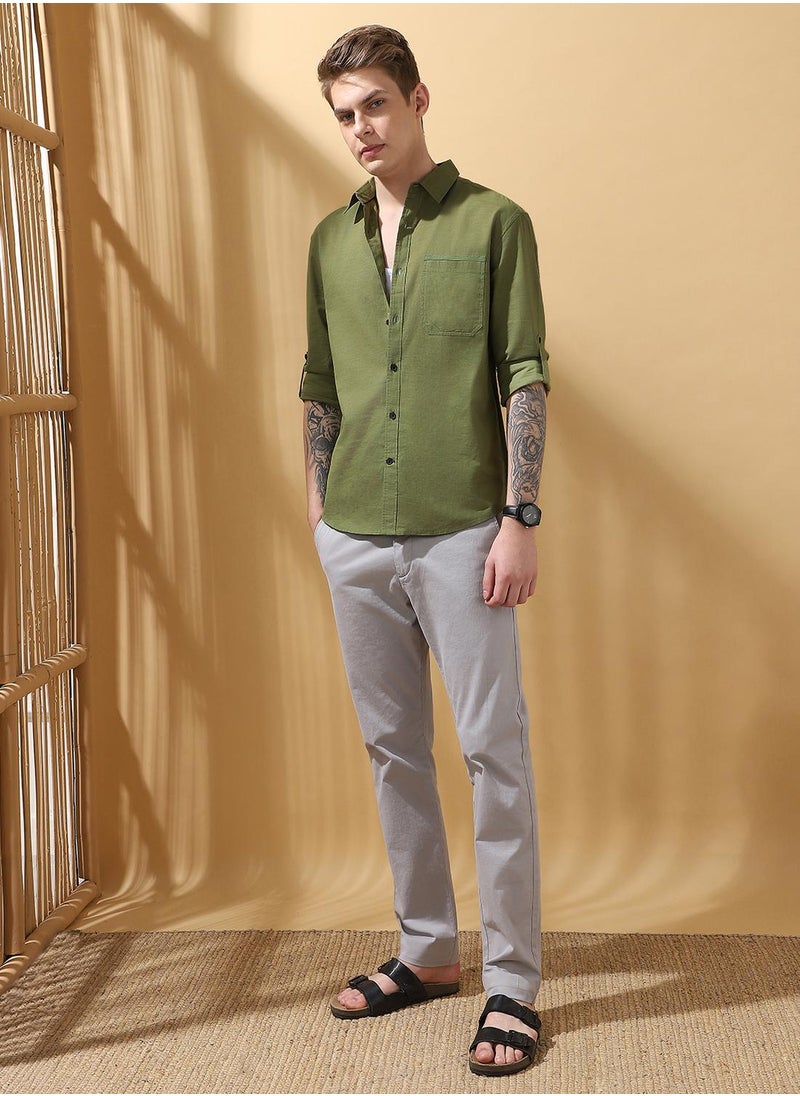 Dennis Lingo - Green Regular Fit Shirts Textured design crafted from 100% Cotton featuring Long Sleeves with Button closure. - Image 1