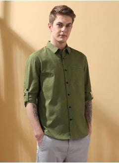 Dennis Lingo Green Regular Fit Shirts Textured design crafted from 100% Cotton featuring Long Sleeves with Button closure.  - Image 2