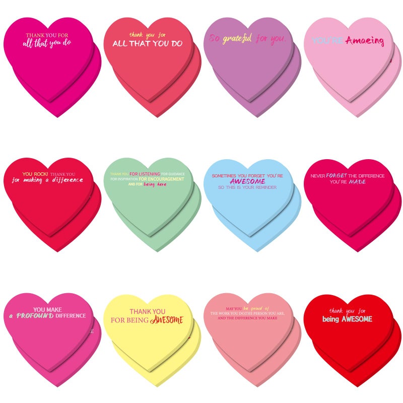 DERAYEE 24PCS Valentines Sticky Notes, 3 x 3 Inches Heart Shaped Sticky Notes Colorful Appreciation Notepads Self Stick Memo Pads for Valentine's Day Home School Office Supplies - Image 1