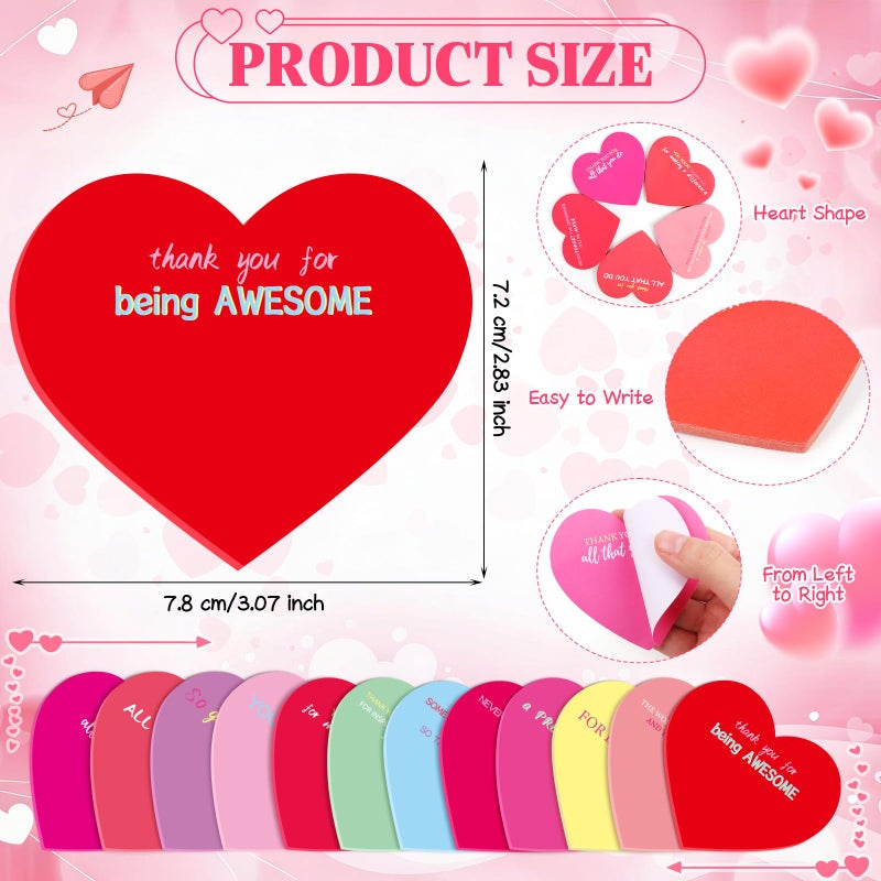 DERAYEE 24PCS Valentines Sticky Notes, 3 x 3 Inches Heart Shaped Sticky Notes Colorful Appreciation Notepads Self Stick Memo Pads for Valentine's Day Home School Office Supplies - Image 3