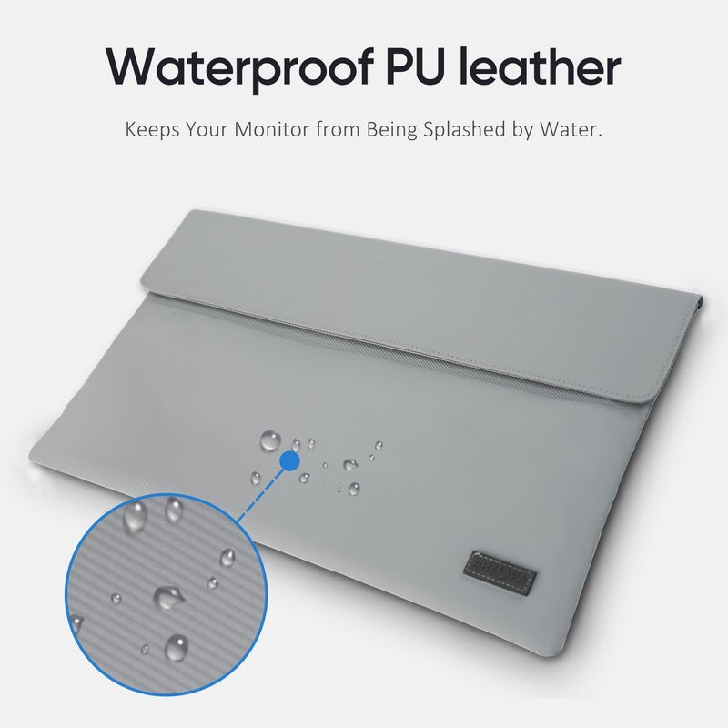 ARZOPA 17.3" Portable Monitor Sleeve Bag, PU Leather Laptop Case for Travel, Grey - Image 5
