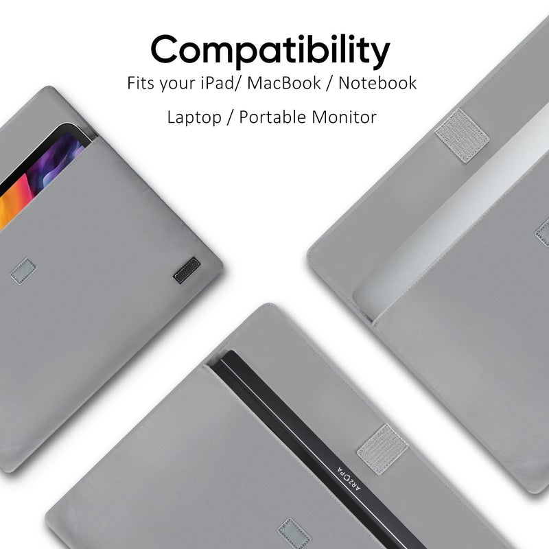 ARZOPA 17.3" Portable Monitor Sleeve Bag, PU Leather Laptop Case for Travel, Grey - Image 2